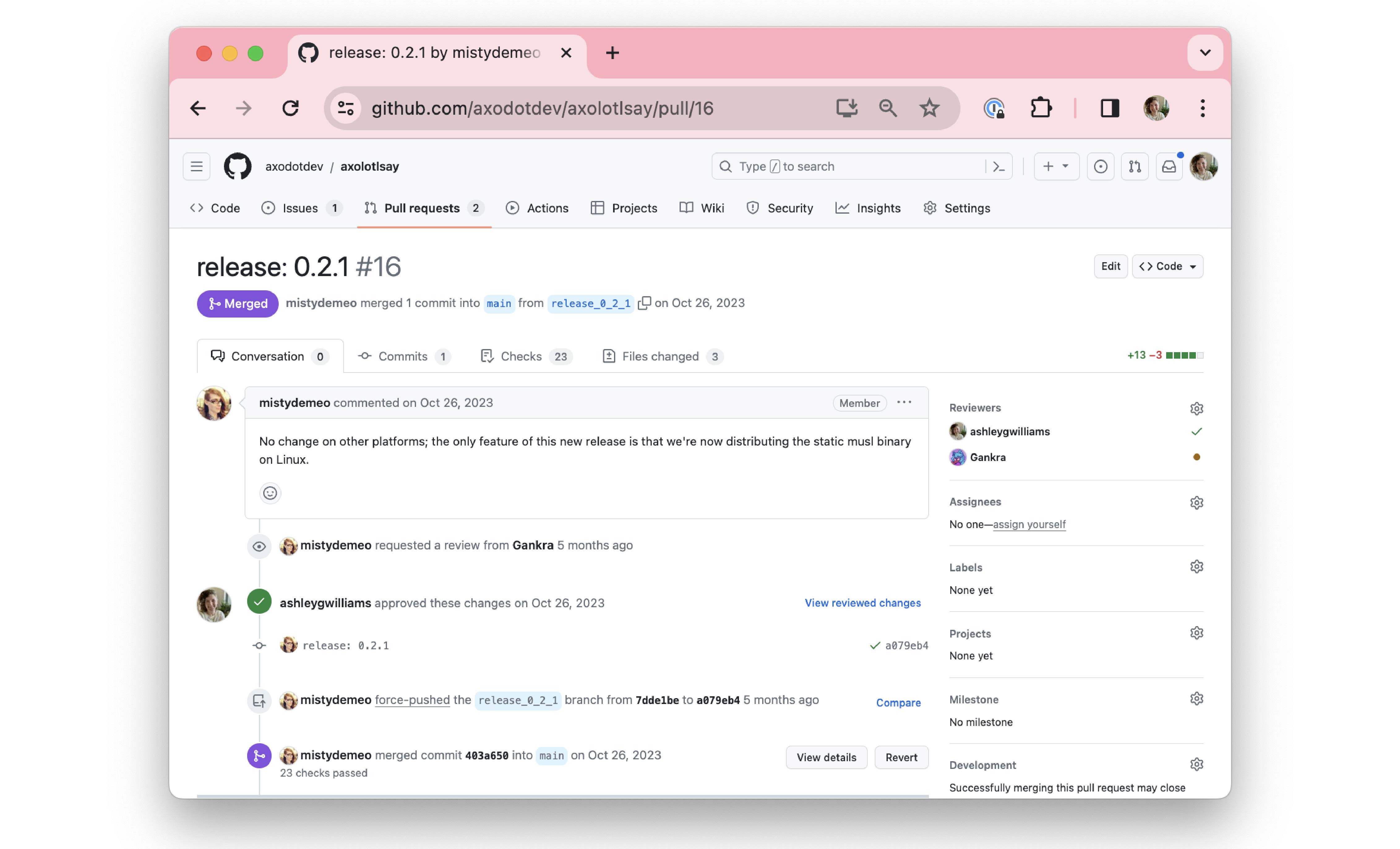 a screenshot of github actions running a 5 step release.yml workflow
